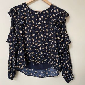 Lucca Flowered Ruffle-Sleeve Blouse - S